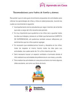 4 
 
 
Recomendaciones para Padres de Familia y alumnos 
 
Recuerden que en esta guía encontraran propuestas de activ
