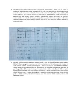 1.
Una  fábrica  de  muebles  produce  pupitres  unipersonales,  bipersonales  y  mesas  para  los  cuales  ha
establecido qu