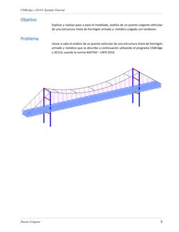 CSiBridge v.20.0.0  Ejemplo Tutorial 
 
Puente Colgante 
5 
Objetivo 
Explicar y realizar paso a paso el modelado, análisis d