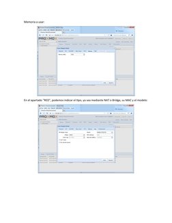 Memoria a usar:
En el apartado "RED", podemos indicar el tipo, ya sea mediante NAT o Bridge, su MAC y el modelo:

