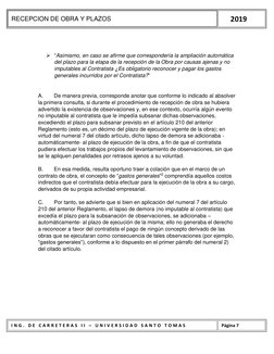RECEPCION DE OBRA Y PLAZOS 
     2019 
I N G .  D E  C A R R E T E R A S  I I  –  U N I V E R S I D A D  S A N T O  T O M