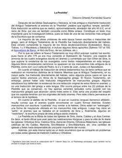 La Peshitta*
Diácono Orlando Fernández Guerra
Después de las biblias Septuaginta y Hebraica, la más antigua e importante trad