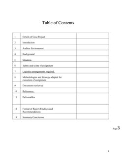 Table of Contents  
3  
Page3  
1  
Details of Case/Project  
  
2  
Introduction  
  
3  
Auditee Environment  
  
4  
Backg