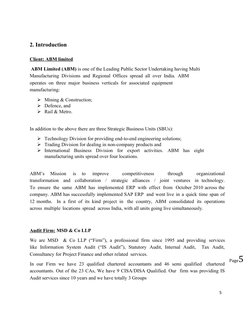 2. Introduction  
Client: ABM limited  
 ABM Limited (ABM) is one of the Leading Public Sector Undertaking having Multi   
Ma