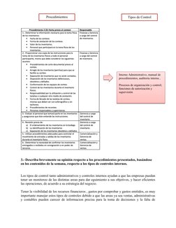 3.- Describa brevemente su opinión respecto a los procedimientos presentados, basándose 
en los contenidos de la semana, resp