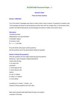 ACCENTURE Placement Paper – 1
Question Paper
There are three sections.
Section 1-ENGLISH
1a) In this section 2 passages were