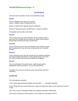 ACCENTURE Placement Paper – 2
ACCENTURE-04
Accenture has five selection rounds, all are elimination rounds
Round I
This is an