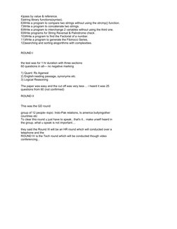 4)pass by value & reference.
5)string library functions(syntax).
6)Write a program to compare two strings without using the s