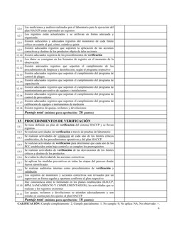 12.6
Las mediciones y análisis realizados por el laboratorio para la ejecución del
plan HACCP están soportados en registros
1