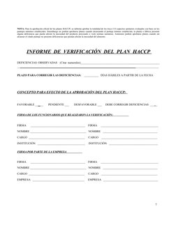 NOTA: Para la aprobación oficial de los planes HACCP, se deberán aprobar la totalidad de los trece (13) aspectos sanitarios e