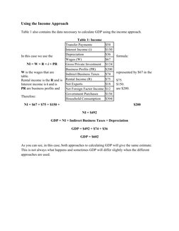 Using the Income Approach 
Table 1 also contains the data necessary to calculate GDP using the income approach.
Table 1: Inco