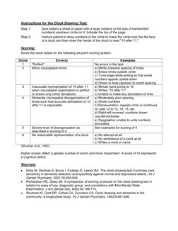 Clock Drawing Test Instructions & Scoring | PDF | Neuropsychology ...