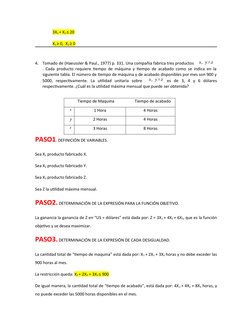 3X1 + X2 ≤ 20
                 X1 ≥ 0,  X2 ≥ 0
4.
Tomado de (Haeussler & Paul., 1977) p. 331. Una compañía f