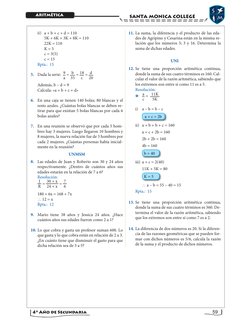 59
   
4° Año de Secundaria
SANTA MoNICA college
ARITMÉTICA
SANTA MoNICA college
ARITMÉTICA
a + b + c + d = 110
5K + 6K + 3K