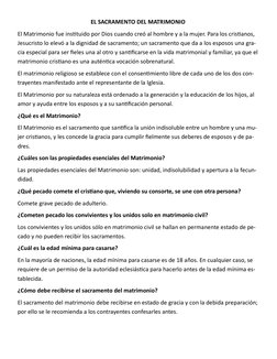 EL SACRAMENTO DEL MATRIMONIO 
El Matrimonio fue instituido por Dios cuando creó al hombre y a la mujer. Para los cristianos,