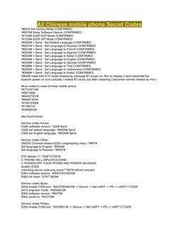 All Chinese mobile phone Secret Codes
*#66*# Set Factory Mode CONFIRMED 
*#8375# Show Software Version CONFIRMED 
*#1234# A2D