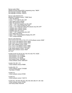 Service codes GStar: 
GM208 (Chinese Nokea 6230+) engineering menu: *#66*# 
Set language to English: *#0044# 
Set language to