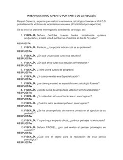 INTERROGATORIO A PERITO POR PARTE DE LA FISCALÍA
Raquel Cisneros, experta que realizó la entrevista psicológica forense a M.A