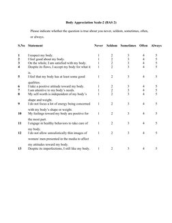 Body Appreciation Scale-2 Questionnaire | PDF | Self-Improvement ...