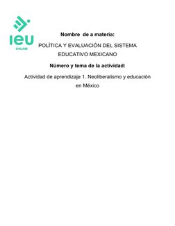 Neoliberalismo y educación en México | PDF | México | Educación avanzada