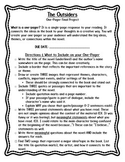 Outsiders One-Pager Project Guide | PDF | Writing | Communication