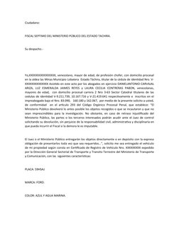 Ciudadano:
FISCAL SEPTIMO DEL MINISTERIO PÚBLICO DEL ESTADO TACHIRA.
Su despacho.-
 
Yo,XXXXXXXXXXXXXXXX, venezolano, mayor d