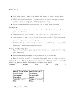 What is STA ?
●
Static timing analysis is one of the techniques used to verify the timing of a digital design.
●
STA is stati