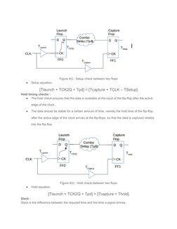 Figure 4(i) : Setup check between two flops
●
Setup equation, 
[Tlaunch + TCK2Q + Tpd] < [Tcapture + TCLK – TSetup]
Hold timi