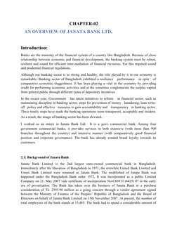 CHAPTER-02    
   AN OVERVIEW OF JANATA BANK LTD. 
Introduction: 
Banks are the mai