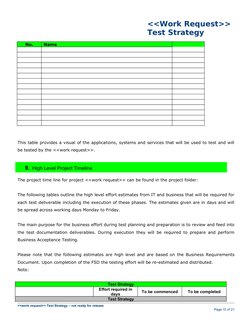 <<Work Request>>
Test Strategy
No.
Name
This table provides a visual of the applications, systems and services that will be u