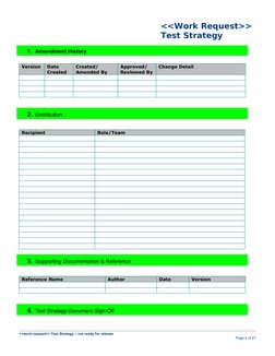 <<Work Request>>
Test Strategy
1. Amendment History
Version
Date 
Created
Created/
Amended By
Approved/ 
Reviewed By
Change D