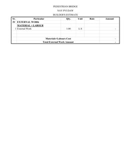 Sr.
Particular
Qty.
Unit
Rate
Amount
IV EXTERNAL WORK
MATERIAL + LABOUR
1 External Work
1.00
L.S
-
-
