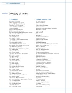 UOP PROCESSING GUIDE
Glossary of terms
UOP PROCESS
COMMON INDUSTRY TERM
Envergent RTP Process
Bio-mass conversion
Hüls Buten