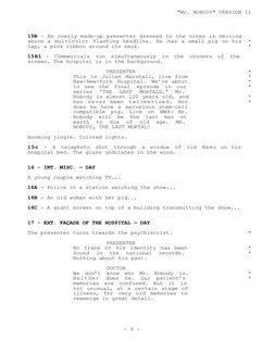 15B - An overly made-up presenter dressed to the nines is smiling 
above a multicolor flashing headline. He has a small pig o