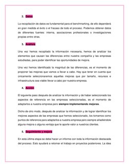 2. Datos 
La recopilación de datos es fundamental para el benchmarking, de ello dependerá 
en gran medida el éxito o el fraca