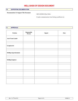 WELL BASIS OF DESIGN DOCUMENT 
Rev 3 (5th Oct 05) 
 Page 6 of 6 
 
30/08/13 
 
10. 
SUPPORTING DOCUMENTATION  
 
Documentatio