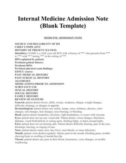 Internal Medicine Admission Note Template | PDF | Medical Specialties ...