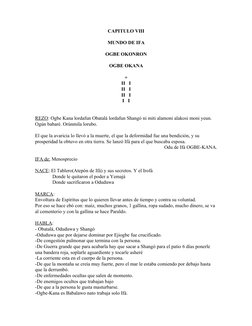 CAPITULO VIII
MUNDO DE IFA
OGBE OKONRON
OGBE OKANA
+
II   I
II   I
II   I
I   I
REZO: Ogbe Kana lordafun Obatalá lordafun Sha