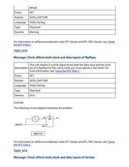 design.
Policy
DFT
Ruleset
DATA_CAPTURE
Language
VHDL/Verilog
Type
Chip-level
Severity
Warning
For information on differences