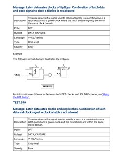 Message: Latch data gates clocks of ﬂipﬂops. Combination of latch data
and clock signal to clock a ﬂipﬂop is not allowed
Desc