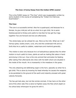 The Cow: A funny Essay from the Indian UPSC exams!
This is the FUNNY essay on "The Cow" which was (supposedly) written by 
so