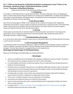 Q # 1: What are the functions of distributed database management system? What are the 
advantages and disadvantages of distri