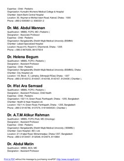 Pediatric Doctor List in Dhaka | PDF | Doctor Of Medicine | Medical School