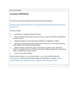 your next interview.
Companion MOOCBook
We invite you to use the following companion book for the specialization:
Alexander K