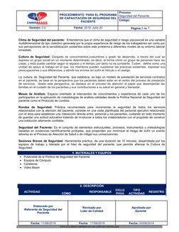 PROCEDIMIENTO  PARA EL PROGRAMA
DE CAPACITACIÓN DE SEGURIDAD DEL
PACIENTE
Proceso:                                    
Seguri