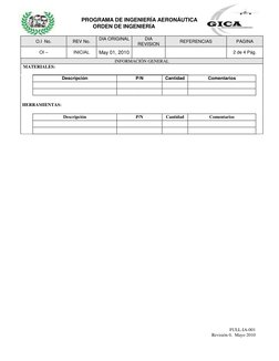 PROGRAMA DE INGENIERÍA AERONÁUTICA 
 
 
ORDEN DE INGENIERÍA 
 
O.I  No. 
REV No. 
DIA ORIGINAL  
DIA  
REVISION  
REFERENCIAS
