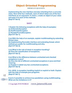 JAVA Important Questions (UNIT WISE) | PDF | Class (Computer ...