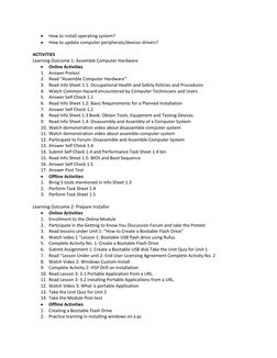 • 
How to install operating system? 
• 
How to update computer peripherals/devices drivers? 
 
ACTIVITIES 
Learning Outcome 1