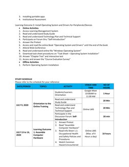 3. Installing portable apps 
4. Institutional Assessment 
 
Learning Outcome 3: Install Operating System and Drivers for Peri