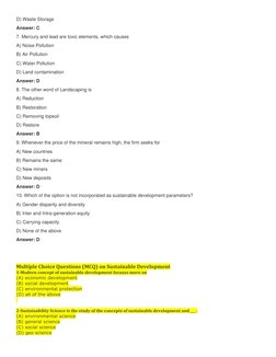 Sustainable Development MCQs and Answers | PDF | Sustainability ...